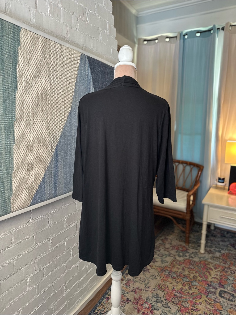 Shiali Black Knit Open Front ¾ Sleeve Cardigan - Picture 9 of 12